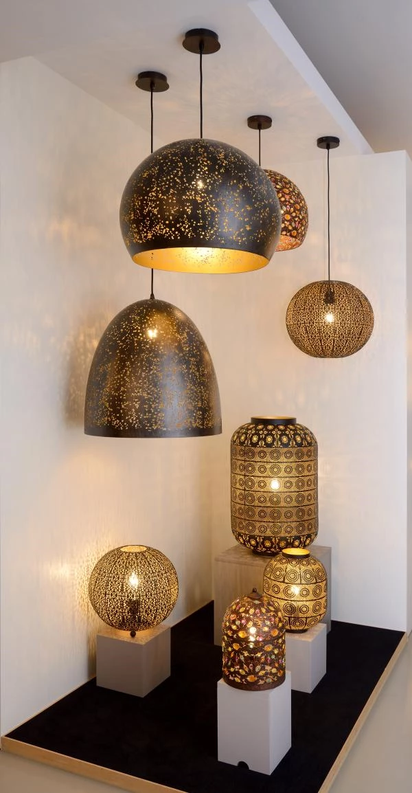 Lucide TAHAR - Lampe de table - Ø 39 cm - 1xE27 - Noir - ambiance 2